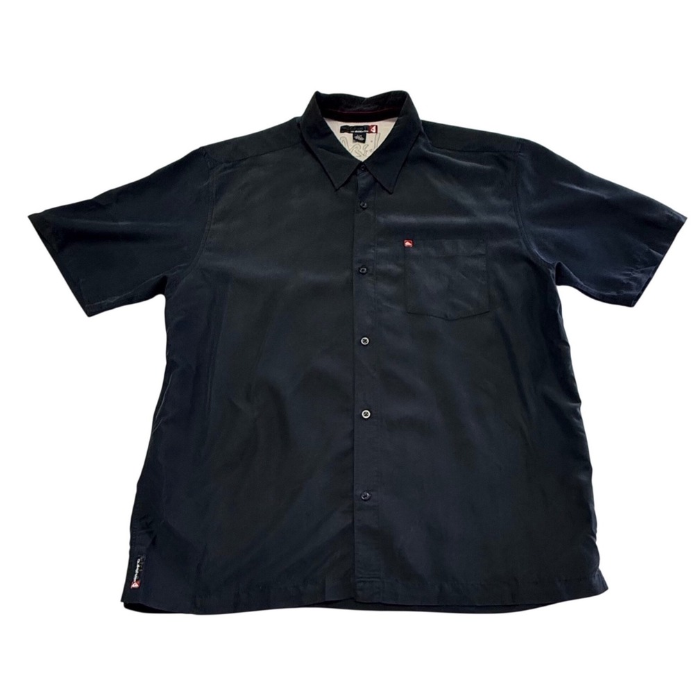 Quiksilver Mens Black Short Sleeve Button Up Shirt Rayon Blend Large E109103